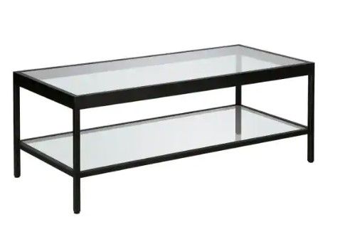 Photo 1 of ***INCOMPLETE, HARDWARE LOOSE IN BOX*** Alexis 45 in. Bronze Large Rectangle Glass Coffee Table with Shelf

