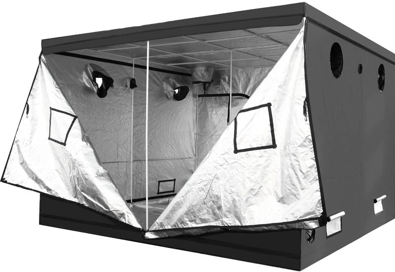 Photo 1 of ***INCOMPLETE, HARDWARE LOOSE IN BOX*** iPower 120"x120"x78" 10’ x 10’ Mylar Hydroponic Water-Resistant Grow Tent with Observation Window and Removable Floor Tray, Tool Bag for Indoor Plant Seedling, Propagation, Blossom, etc
