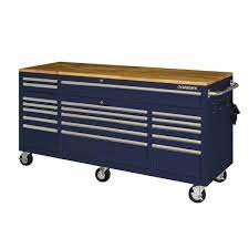 Photo 1 of *DAMAGED*72 in. 18-Drawer Mobile Workbench with Solid Wood Top in Gloss Blue
