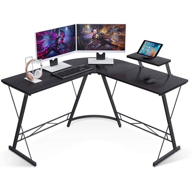 Photo 1 of Casaottima L Shaped Desk, 51" Home Office Desk with Round Corner Computer Desk with Large Monitor Stand Desk Workstation,Black
