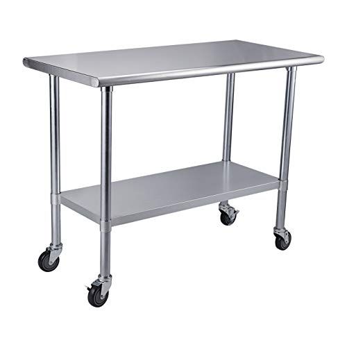 Photo 1 of ROCKPOINT Stainless Steel Table for Prep & Work with Caster 48x24 Inches, NSF Metal Commercial Kitchen Table with Adjustable Under Shelf and Table Foo
