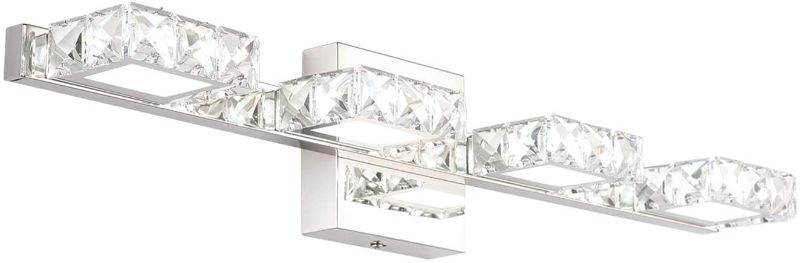 Photo 1 of (stock image not exact product for reference only different colored crystals ) damaged 
Crystal Vanity Lights, Bathroom Light Over Mirror 24 inch LED Crystal Bathroom Light Fixtures, 4 Lights Chrome Bathroom Vanity Lights (White Light 6500K) 