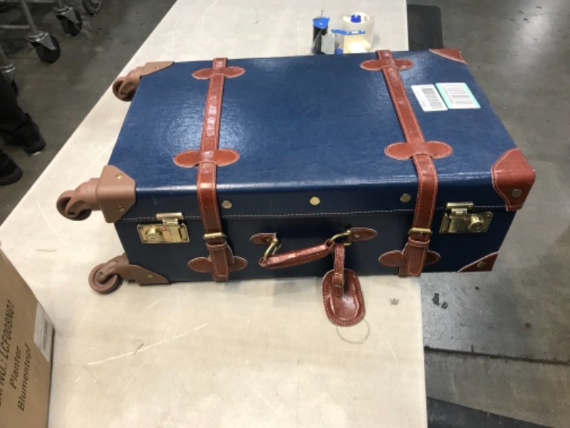 Photo 3 of ***MISSING KEYS AND LARGER CASE*** 
Vintage Luggage Sets 3 Pieces Luxury Cute Suitcase Retro Trunk Luggage with TSA Lock for Men and Women (Navy Blue, 14" & 20" & 28")