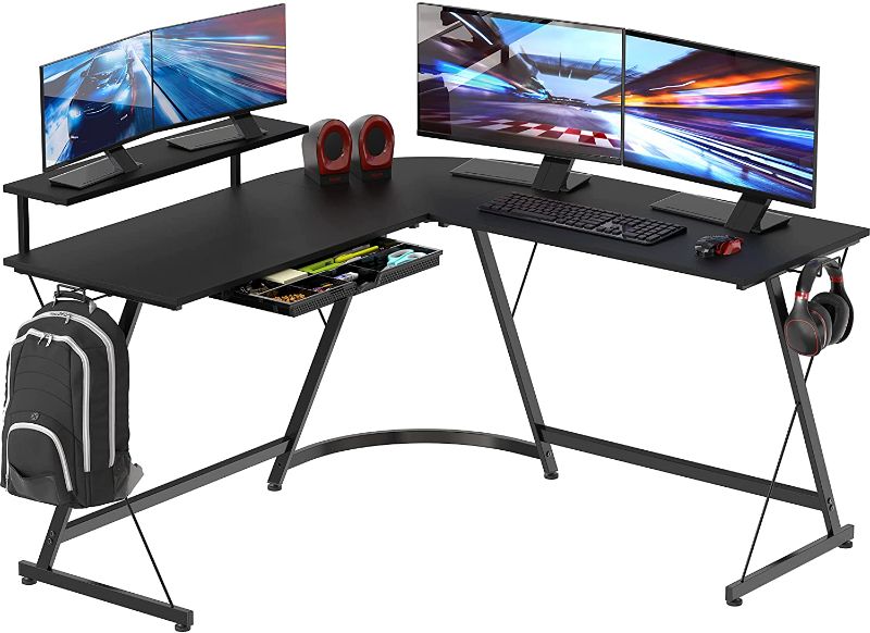 Photo 1 of SHW Vista L-Shape Desk with Monitor Stand, Black