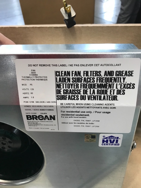 Photo 4 of (might be damaged see notes)
Broan-NuTone 500 CFM Internal Blower for 64000 Series Range Hood