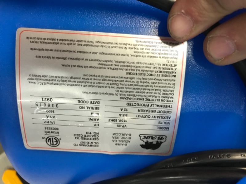 Photo 3 of B-Air 1/4 HP Air Mover Blower Fan for Water Damage Restoration Carpet Dryer Floor Home and Plumbing Use in Blue