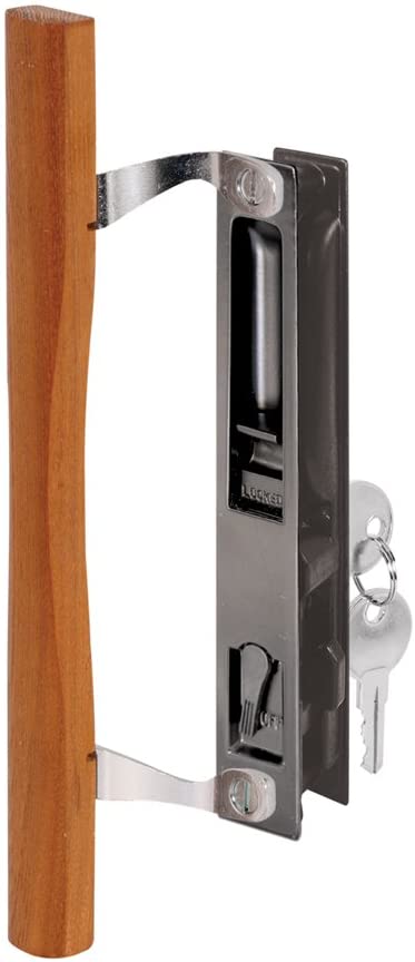 Photo 1 of **INCOMPLETE**
PRIME-LINE C 1032 Keyed Sliding Glass Door Handle  – Replace Old or Damaged Door Handles Quickly and Easily –Wood & Black Painted Diecast, Hook Style, Flush Mount (Fits 6-5/8” Hole Spacing), NOT INCLUDED KEYS
