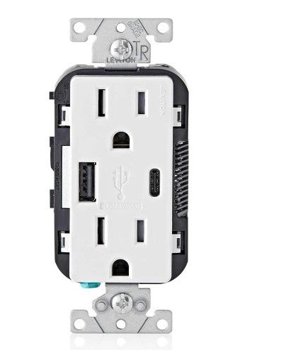 Photo 1 of 15 Amp Decora Type A and C USB Charger Tamper-Resistant Outlet, White
