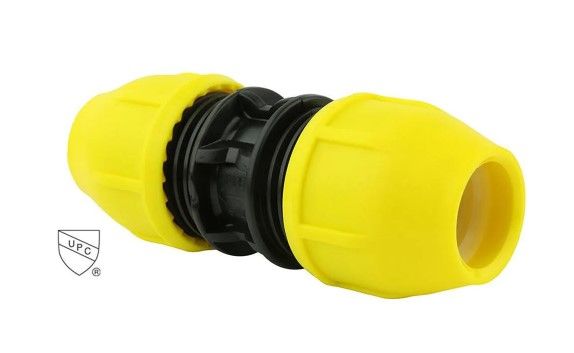 Photo 1 of 1-1/2 in. IPS DR 11 Underground Yellow Poly Gas Pipe Coupler, 4 PACKS
