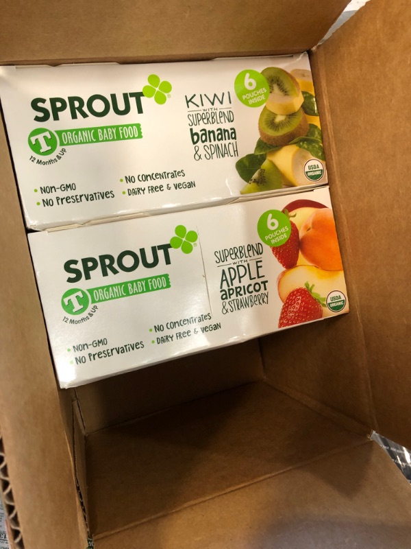 Photo 5 of EXP: 02/28/2022
Sprout Organic Baby Food, Stage 4 Toddler Pouches, Pear & Blackberry Banana Power Pak, 4 Oz Purees (6 PER PACK/ 3 PACKS)
