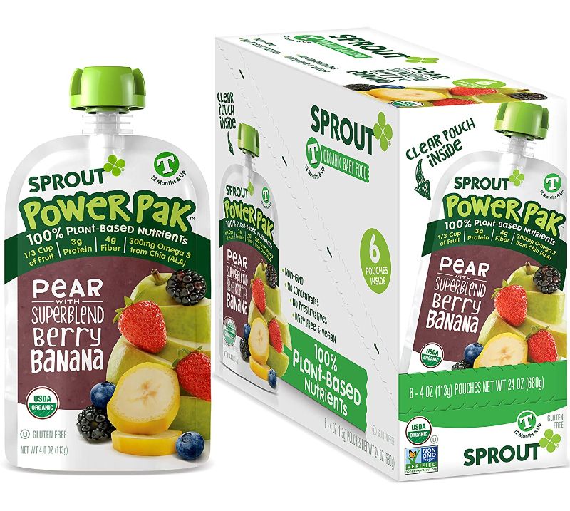 Photo 1 of EXP: 02/28/2022
Sprout Organic Baby Food, Stage 4 Toddler Pouches, Pear & Blackberry Banana Power Pak, 4 Oz Purees (6 PER PACK/ 3 PACKS)
