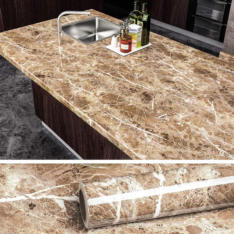 Photo 1 of  Marble Counter Top Covers Peel and Stick Wallpaper Granite Contact Paper Decorative Kitchen Wall Paper Brown Waterproof Self Adhesive Removable Wallpaper for Cabinet Locker, 2 PACKS
