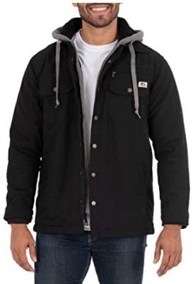 Photo 1 of Wells Lamont Men's Quilted Flex Canvas Shirt Jacket with Sherpa Lined Fleece Hood, Medium 
