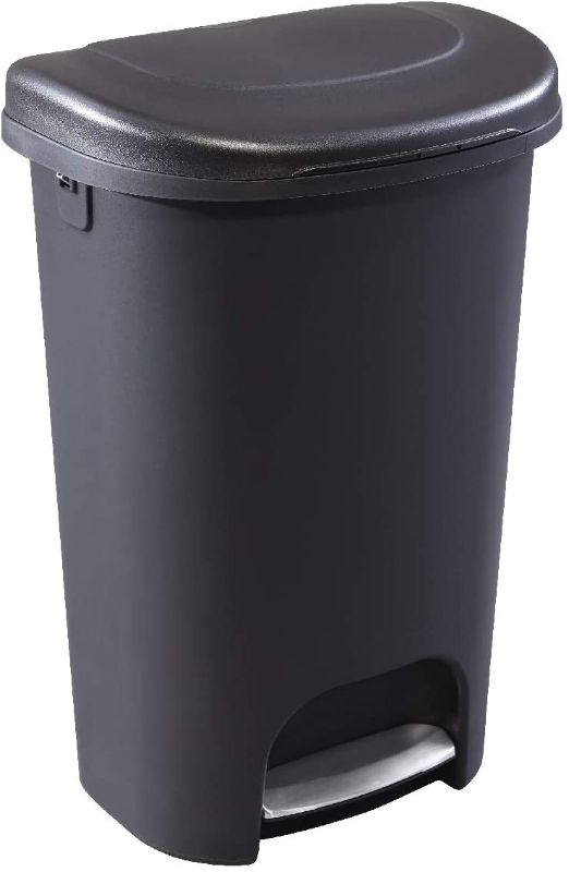 Photo 1 of **DAMAGED**
Rubbermaid Classic  Premium Step-On Trash Can with Lid and Stainless-Steel Pedal, Black Waste Bin for Kitchen
