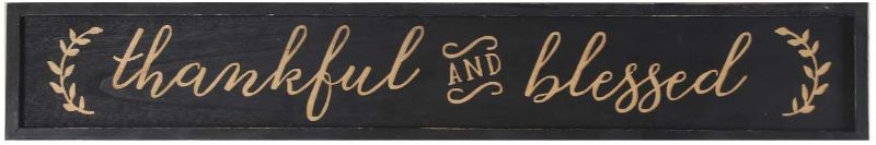 Photo 1 of (DAMAGED ENDS AND CORNER)
Thankful and Blessed Carved Wood Framed Wall Plaque Sign with Inspirational Quote, 36" x 5.9", Black
