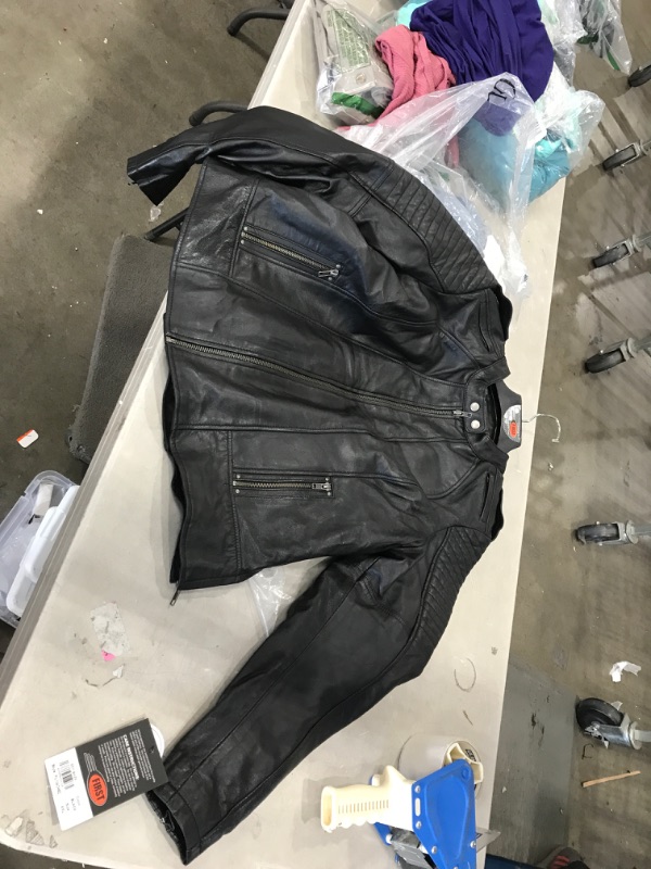 Photo 2 of First Manufacturing Womens Biker Leather Scooter Style Motorcycle Jacket (Black, XXL)