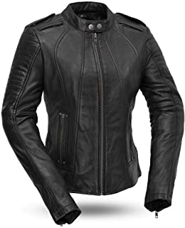 Photo 1 of First Manufacturing Womens Biker Leather Scooter Style Motorcycle Jacket (Black, XXL)