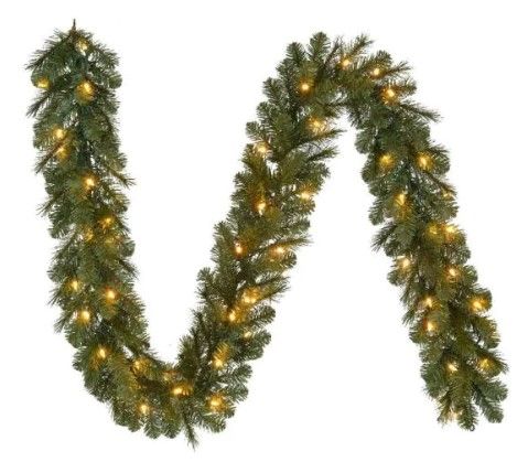 Photo 1 of 9 ft. Wesley Long Needle Pine Pre-Lit LED Artificial Christmas Garland with 60 Warm White Lights