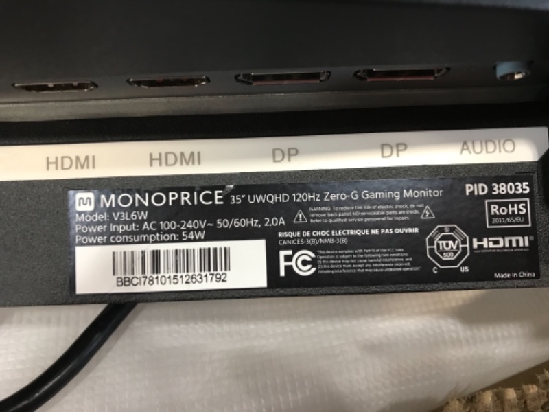Photo 4 of (DAMAGED PIXELS/SCREEN) 
Monoprice 35 Inch Zero-G Curved Ultrawide Gaming Monitor V2-1800R, 21:9, 3440x1440p, UWQHD, 120Hz, AMD FreeSync, 4ms, HDMI, DisplayPort, VA
