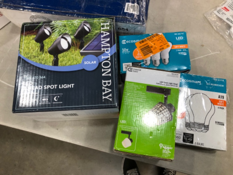 Photo 1 of 1. EcoSmart 50-Watt Equivalent R20 Dimmable ENERGY STAR LED Light Bulb Soft White (3-Pack)
2. EcoSmart 40-Watt Equivalent A19 Halogen Soft White Light Bulb (3-Pack)
3. commercial electric led track light head
4. Hampton Bay Solar No Voltage 50 Lumens Blac