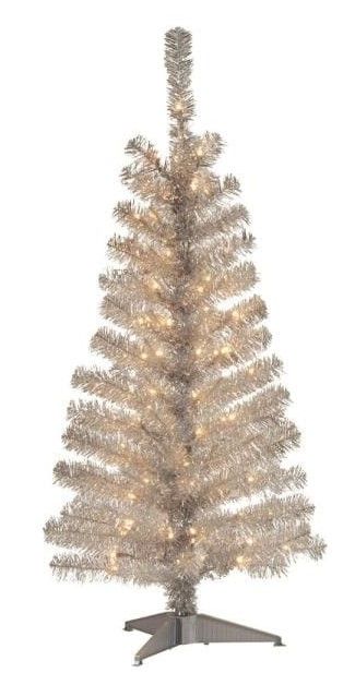 Photo 1 of 4 ft. Silver Tinsel Artificial Christmas Tree with Clear Lights
