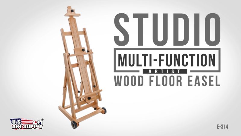 Photo 1 of (DENTS, SCRATCHES)
U.S. Art Supply Master Multi-Function Studio Artist Wooden Floor Easel - 19" wide by 21" deep by 56.5" high, easel adjusts up to 97" in total maximum height.