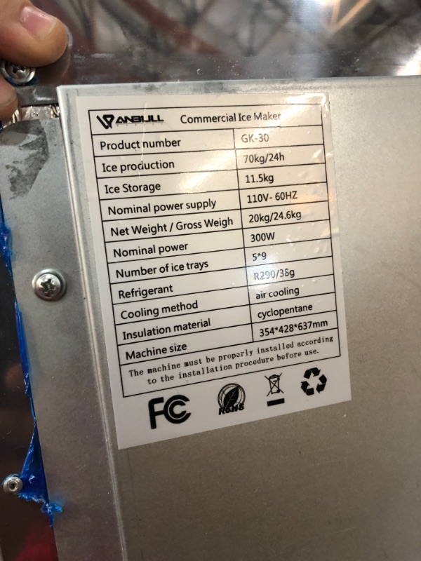 Photo 3 of **parts only ** 
Anbull Commercial Ice Maker Machine, 132LBS/24H with 26LBS Ice Storage Capacity