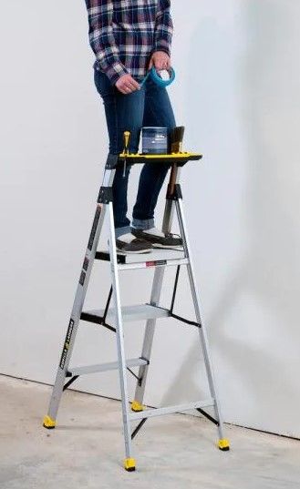 Photo 1 of (SCRATCHES; TINY LEG DENT)
4.5 ft. Aluminum Dual Platform Ladder with Tray (9 ft. Reach), 250 lb. Load Capacity Type I Duty Rating
