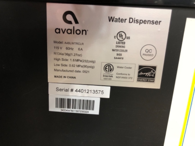 Photo 3 of TESTED WORKS**
Avalon Bottom Loading Water Cooler Water Dispenser with BioGuard- 3 Temperature Settings - Hot, Cold & Room Water, Durable Stainless Steel Construction, Anti-Microbial Coating- UL/Energy Star Approved
