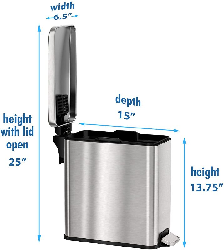 Photo 1 of *SEE last picture for damage*
iTouchless SoftStep 3 Gallon Slim Bathroom Step Trash Can with AbsorbX Odor Filter, Stainless Steel