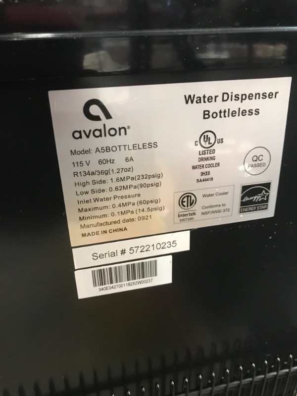 Photo 1 of *USED*Metal adapter is missing to setup for under the sink
Avalon A5 Self Cleaning Bottleless Water Cooler Dispenser, Stainless Steel