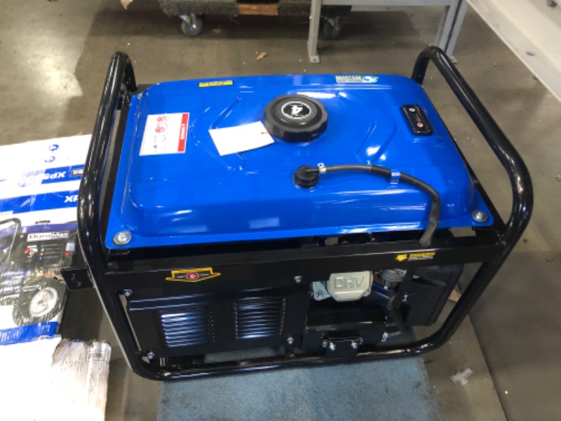 Photo 4 of DuroMax XP5500E Gas Powered Portable Generator-5500 Watt Electric Start-Camping & RV Ready, 50 State Approved, Blue/Black missing keys and electrical panel is damaged
