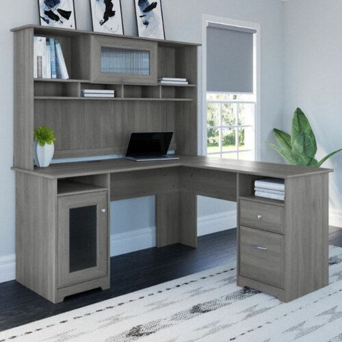 Photo 1 of - Box 2 of 2 - Bush Cabot Collection L-Shaped Desk 60" & Hutch Modern Gray - CAB001MG
