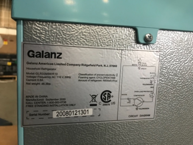 Photo 6 of ***PARTS ONLY*** Galanz Retro Compact Refrigerator - Blue, 3.3 Cu Ft
model: GLR33MBER10 