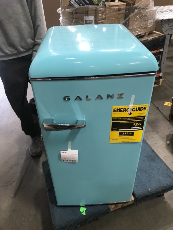 Photo 2 of ***PARTS ONLY*** Galanz Retro Compact Refrigerator - Blue, 3.3 Cu Ft
model: GLR33MBER10 