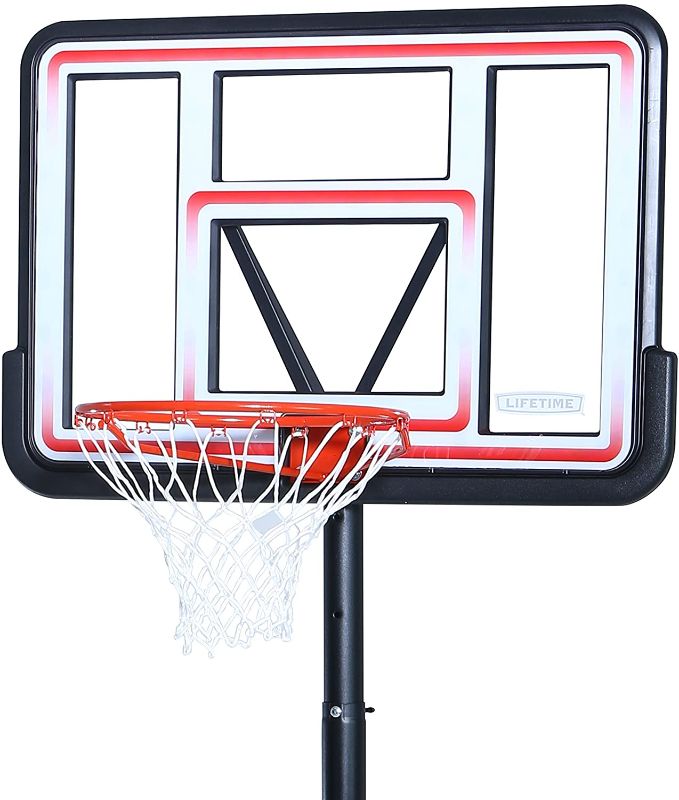 Photo 1 of Pro Court Height Adjustable Portable Basketball System, 44 Inch Backboard, Red/White
