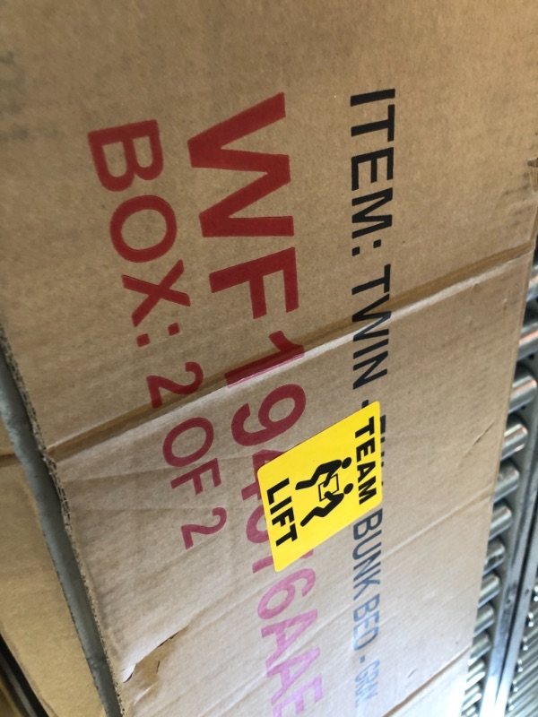 Photo 1 of **ONLY BASE BOARS, BOX 1 OF 2** P PURLOVE Twin Over Full Bunk Bed with Ladder Bunk Bed Frame with Safety Guardrail for Boys Girls, Gray
