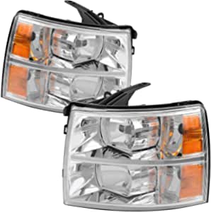 Photo 1 of (Left Light Broken/Cracked Interior; Multiple scratches) 
AUTOSAVER88 Headlight Assembly Compatible with 2007-2014 Chevy Silverado Replacement Headlamp Driving Light Chromed Housing Amber Reflector Clear Lens
