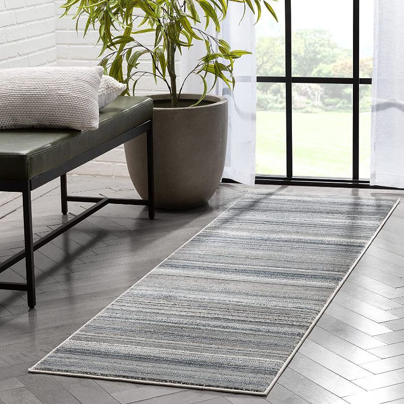 Photo 1 of  2'3" x 7'3" Runner Grey Stripe Area Rug
