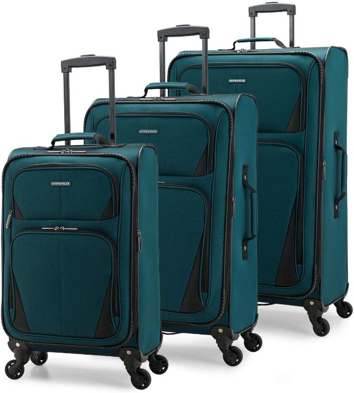 Photo 1 of U.S. Traveler Aviron Bay Expandable Softside Luggage with Spinner Wheels, Teal, 3-Piece Set
