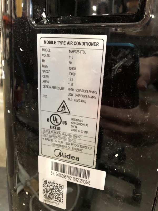 Photo 4 of DAMAGED: MIDEA MAP12S1TBL 12,000 (10,000 BTU SACC) Duo Ultra Quiet Smart HE Inverter Portable Air Conditioner, Dehumidifier, and Fan, Works With Alexa, Includes Remote Control, Cools up to 450 sq.ft, Black
