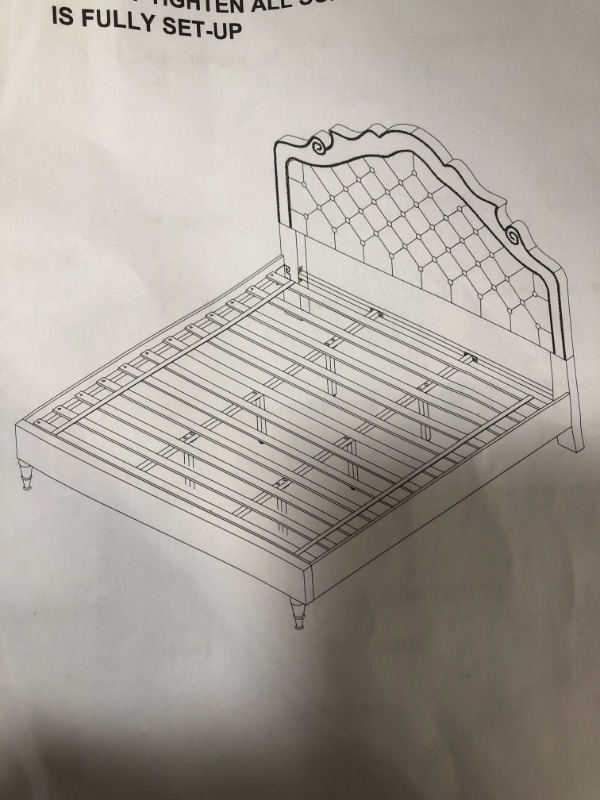 Photo 2 of ****BOX 1 of 2****NOT A COMPLETE SET****
HomeLife Premiere Classics 51" Tall Platform Bed with Cloth Headboard and Slats - King (Light Beige Linen)