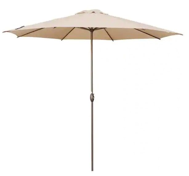 Photo 1 of 11 ft. Market Patio Umbrella with Push Tilt and Crank in Beige
