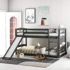 Photo 1 of BOX 2 OF 2 ONLY
Twin Over Twin Low Bunk Bed with Slide and Ladder Gray for Bedroom Furniture