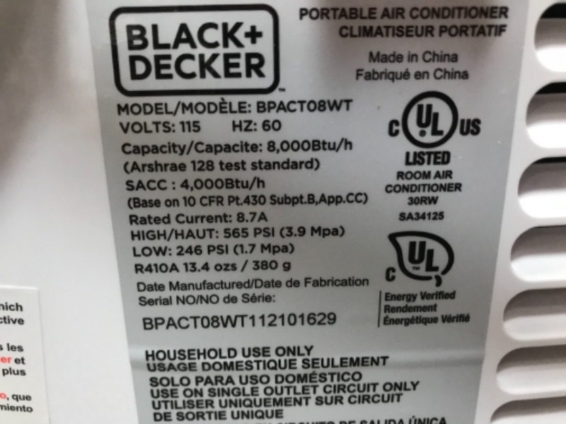 Photo 5 of BLACK+DECKER BPACT08WT Portable Air Conditioner with Remote Control, 5,000 BTU DOE (8,000 BTU ASHRAE), Cools Up to 150 Square Feet, White
