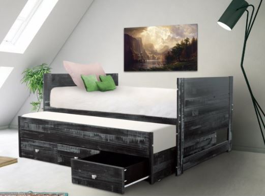 Photo 1 of ***PARTS ONLY*** Bedz King All in One Twin Bed with Twin Trundle and 3 Built in Drawers, Weathered Black
