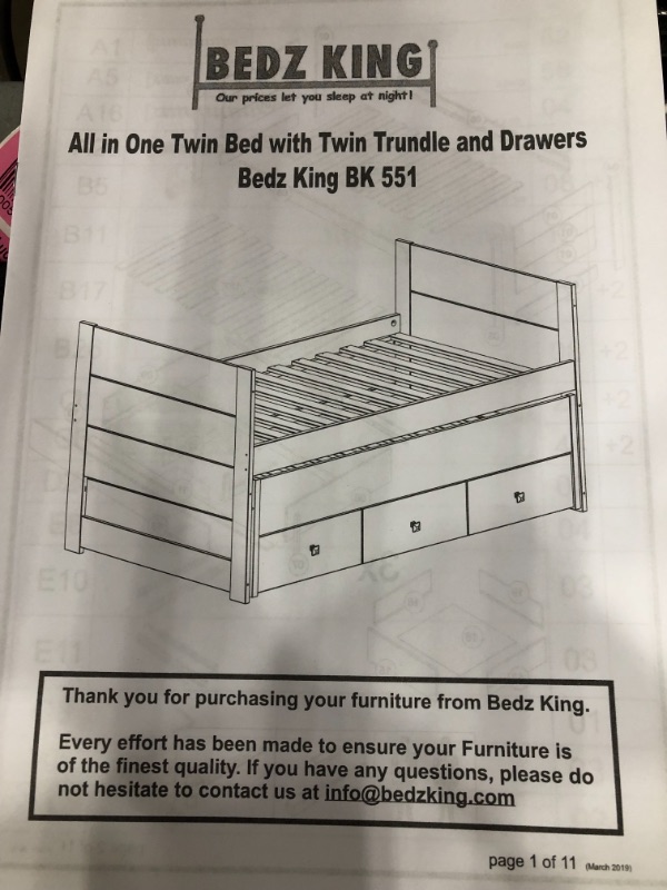 Photo 2 of ***PARTS ONLY*** Bedz King All in One Twin Bed with Twin Trundle and 3 Built in Drawers, Weathered Black
