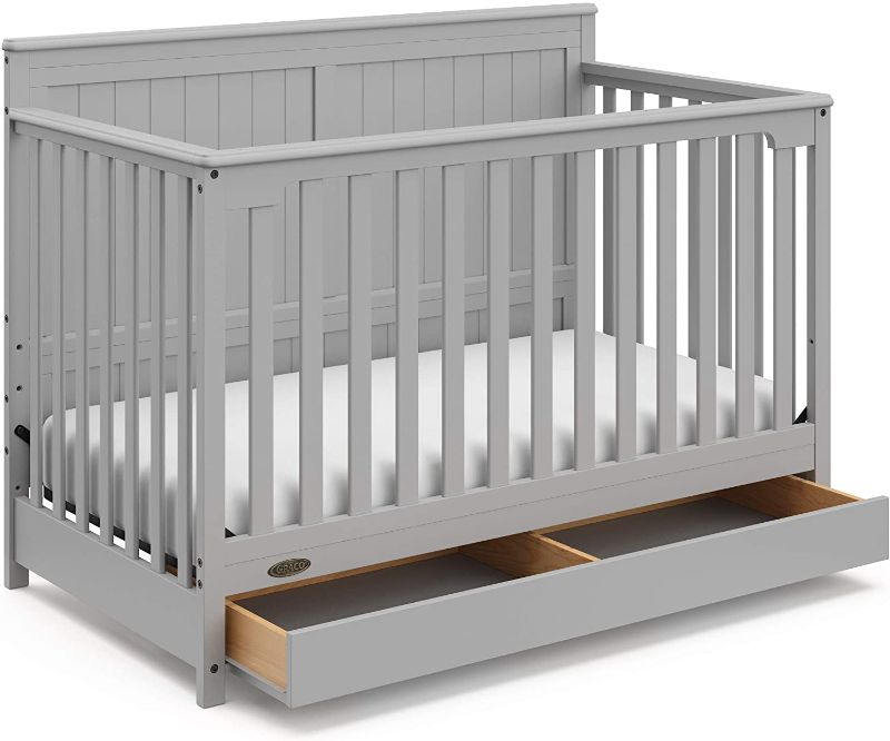 Photo 1 of Graco Hadley 4-in-1 Convertible Crib with Drawer - GREENGUARD Gold Certified, Converts to Daybed, Toddler and Full-Size Bed, Adjustable Mattress Height, Undercrib Storage, Pebble Gray