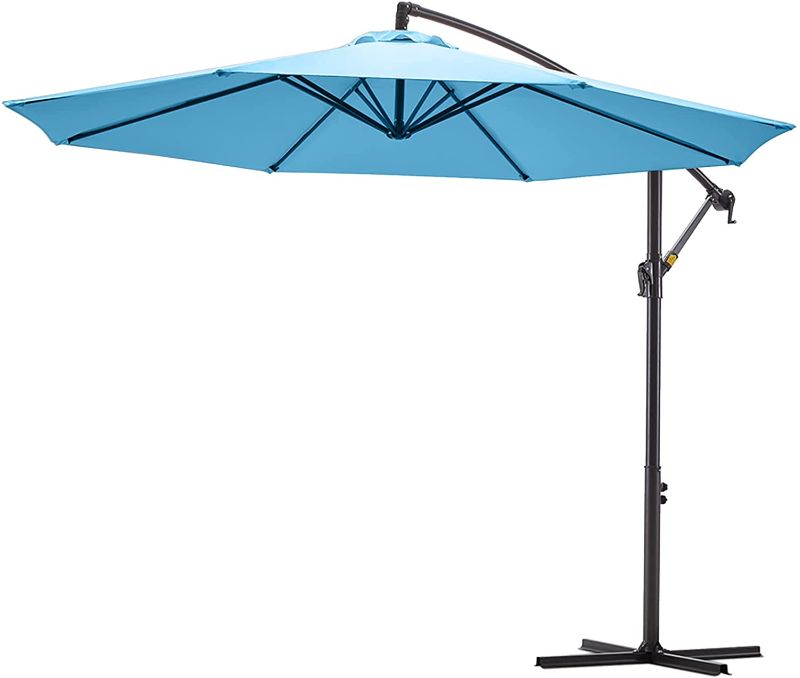 Photo 1 of ***Similar to Stock photo*** VINEY Patio umbrellas Outdoor umbrella Offset Cantilever Umbrella 10 ft.Hanging Umbrella|High color fastness Solution-Dyed Canopy|Garden decor| Infinite Tilt & Cross Base for Yard, Garden, Deck & Lawn (Sky Blue)
