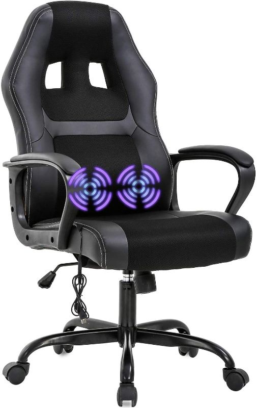 Photo 1 of PC Gaming Chair Massage Office Chair Ergonomic Desk Chair Adjustable PU Leather Racing Chair with Lumbar Support Headrest Armrest Task Rolling Swivel Computer Chair for Women Adults(Black)
